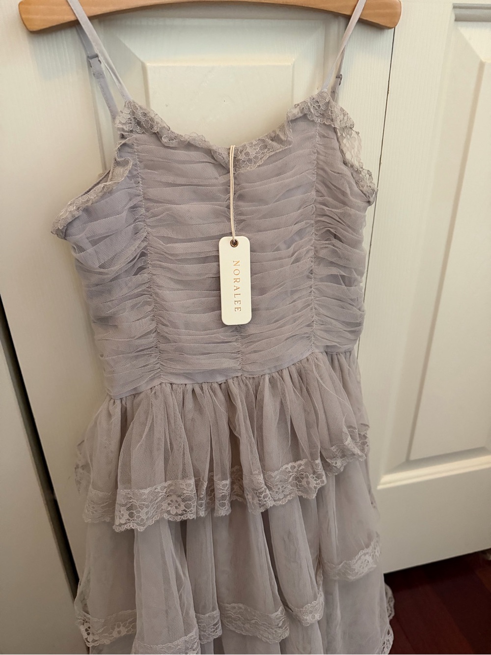 NORalee Girls' Formal Lace Tiered Dress in Light Gray